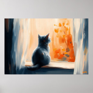 Poster Gato Fauvista junto à Janela – Tranquilo Personali