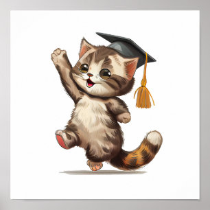 Poster gato feliz de graduação