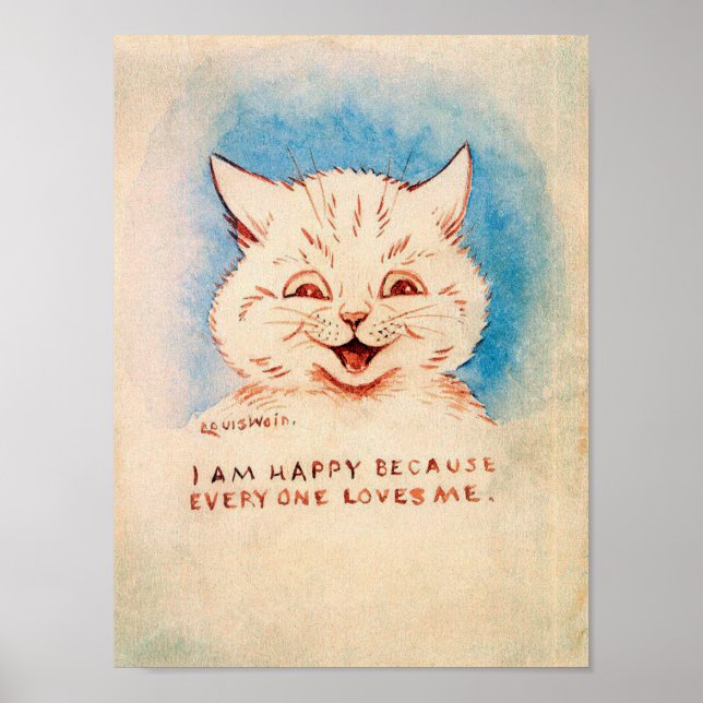 Poster Gato Feliz Sorridente, Louis Wain (Frente)