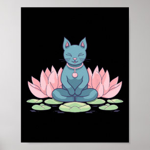 Poster Gato Flor de Lótus em Meditação de Yoga Espiritual