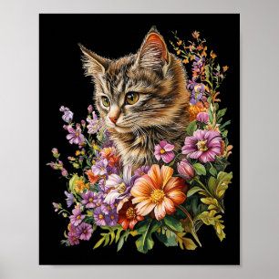 Poster Gato Flor Floral Fofo Filhote Gráfico