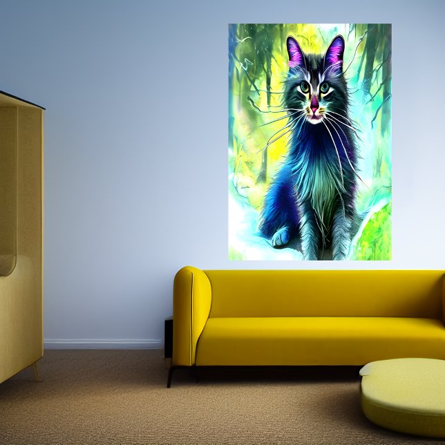 Poster Gato florestal norueguês na floresta | Arte AI (Criador carregado)
