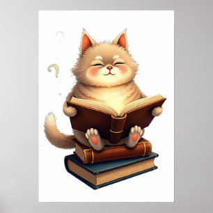 Poster Gato Flutuando no Espaço Lendo Livro Constelação C