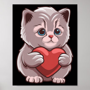 Poster Gato Fofo Abraçando Coração de Valentino Gatinho A