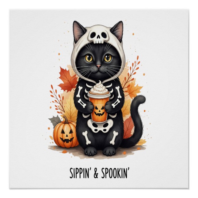 Pôster Gato Fofo Assustador de Halloween (Frente)