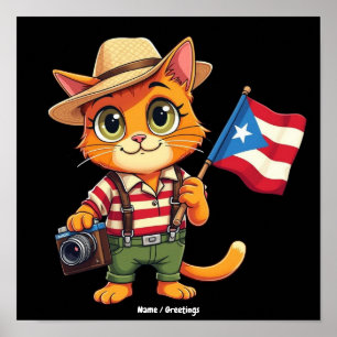 Poster Gato Fofo Bandeira de Porto Rico Boricua Hispano