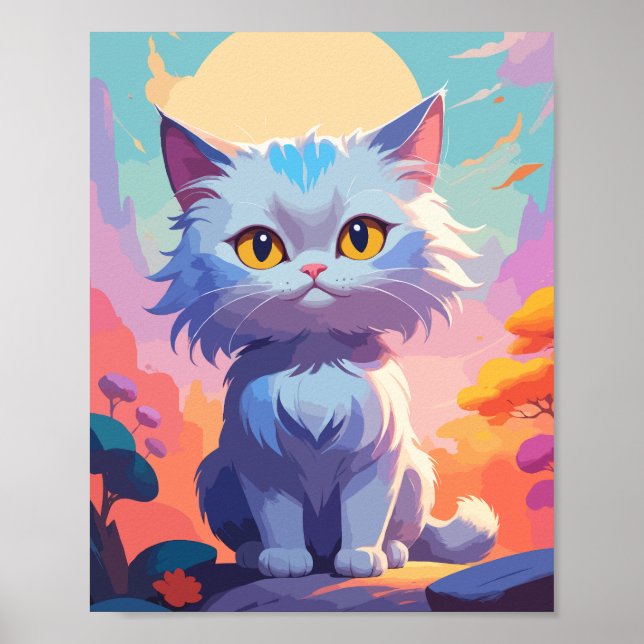 Poster Gato fofo branco e bonito (Frente)