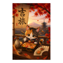 Gato Fofo de Anime Japonês Quimono Monte Fuji Outo