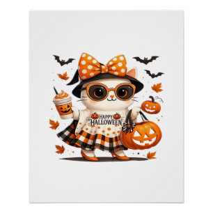 Pôster Gato fofo de Halloween � Kawaii Witch Kitty com ab