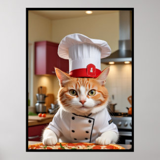 Poster Gato Fofo Engraçado Com um Cartaz de Pizza
