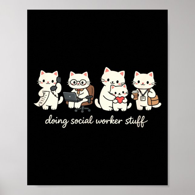 Poster Gato Fofo Fazendo Coisas de Assistente Social Saúd (Frente)