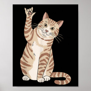 Poster Gato Fofo Ily Sinal de Mão Asl Perda Auditiva Surd