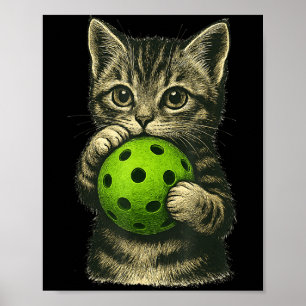 Poster Gato fofo jogando pickleball amantes de gatinhos