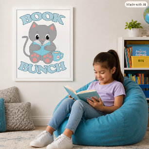 Poster Gato Fofo Lendo um Livro para Amantes de Gatos