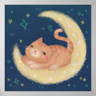 Poster Gato Fofo na Lua