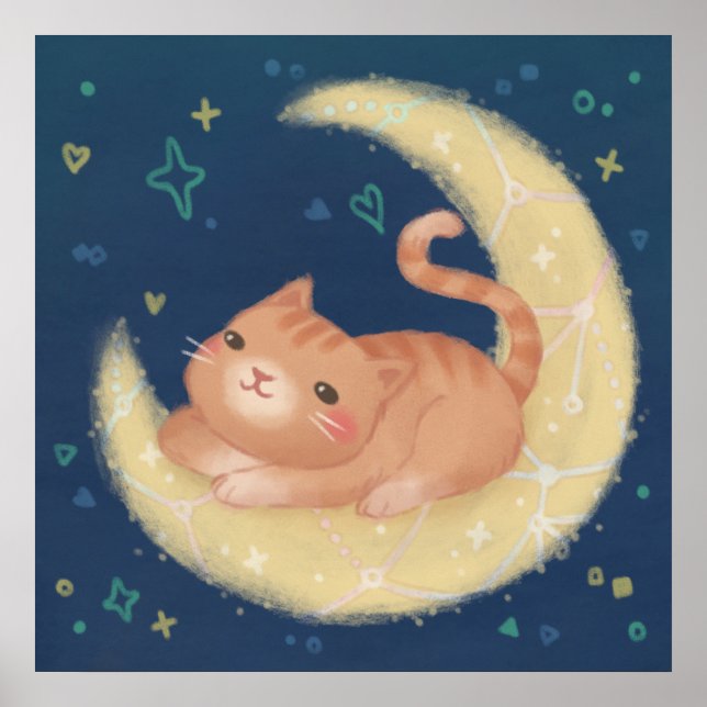Poster Gato Fofo na Lua (Frente)