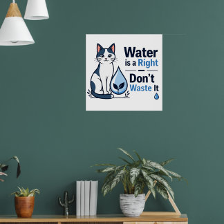 Poster Gato Fofo Salva Água Consciência Ambiental
