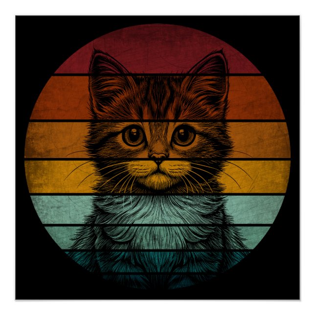Pôster Gato Fofo Vintage Retro (Frente)