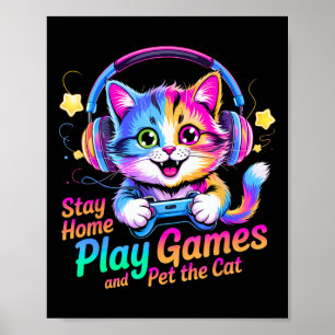 Poster Gato Gamer Divertido Fica em Casa1