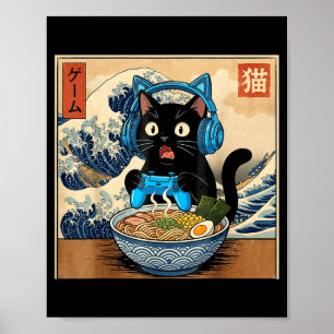 Poster Gato Gamer Kawaii Fofo Ramen Japonês Divertido Gat