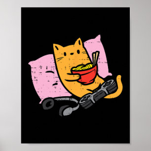 Poster Gato Gamer Ramen Kawaii Jogos Japonês Mulheres Men