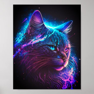 Poster Gato Gatinho do Espaço de Galáxia Gasto Fantasy Ab