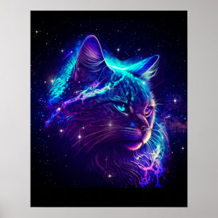 Poster Gato Gatinho do Espaço de Galáxia Gasto Fantasy Ab