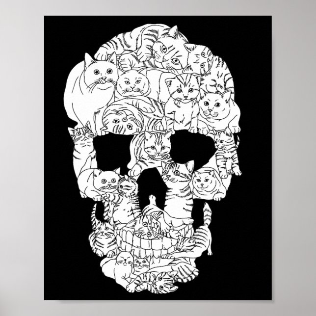 Poster Gato Gatinho Skeleton Gótico de Halloween Punk Emo (Frente)
