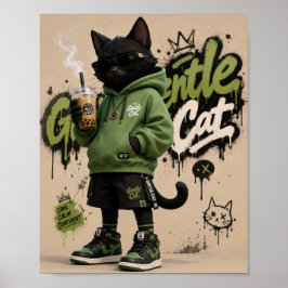 Poster Gato Gentil, Roupas Urbanas Mascote de Gato Preto 