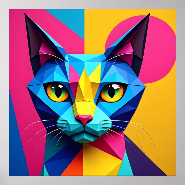 Poster Gato Geométrico de Pop Art (Frente)
