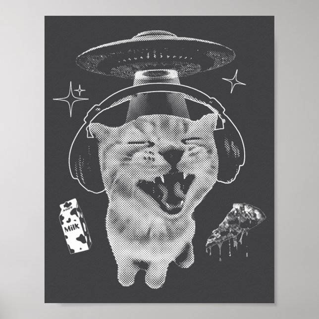Poster Gato Gnarp Meme de Gato Alien Idiota Rotação Cereb (Frente)