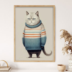 Poster Gato Gordinho em Suéter Aconchegante, Decoração Di