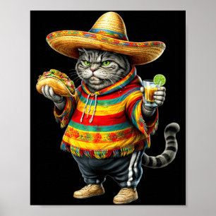 Poster Gato Gordo Engraçado Cinco De Mayo Gatinho Gordo G