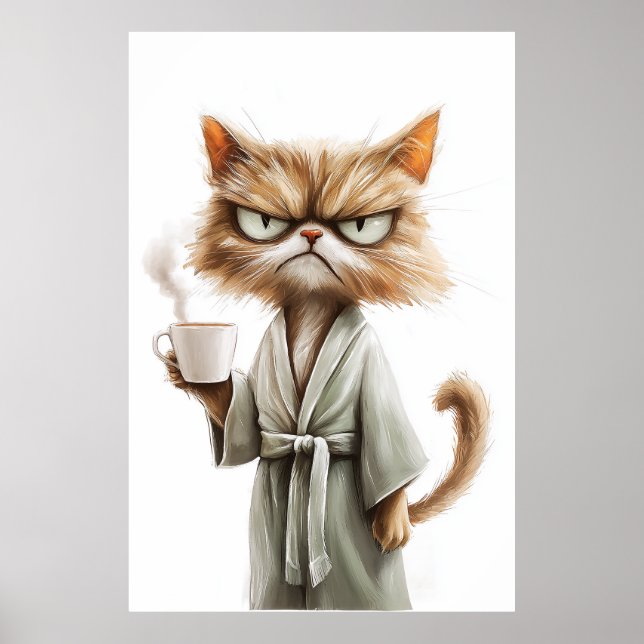 Poster Gato Grumpy Precisa De Café (Frente)