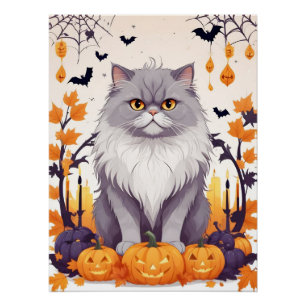 Pôster Gato Halloween Bela Cartografia Animal Engraçada A