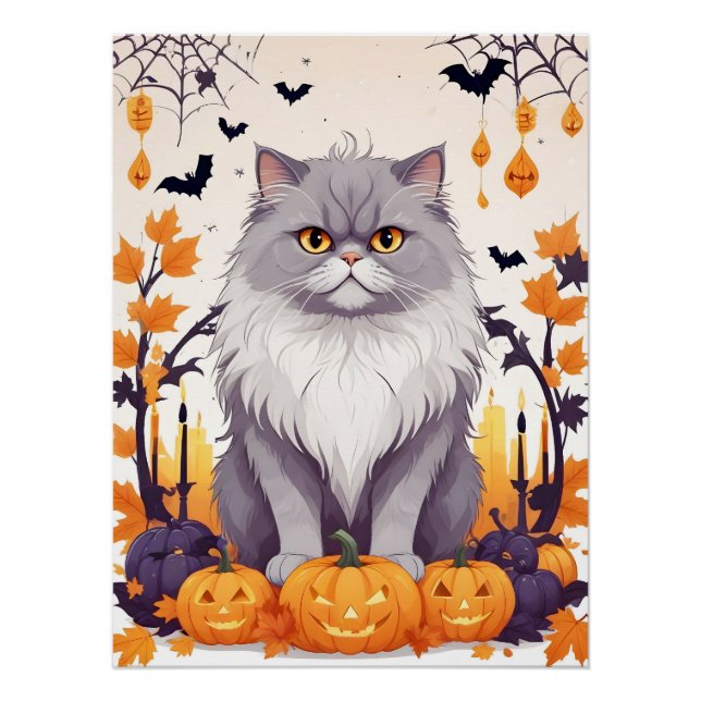 Pôster Gato Halloween Bela Cartografia Animal Engraçada A (Frente)