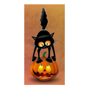 Pôster Gato Halloween Caricatura Assustada na Pumpkin