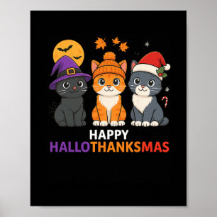 Poster Gato Halloween Natal Feliz Hallothanksmas Ação de