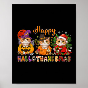 Poster Gato Halloween Natal Feliz Hallothanksmas Ação de