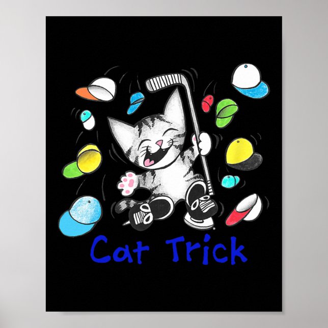 Poster Gato Hat Trick Hóquei no Gelo Marcando Gatinho Kit (Frente)