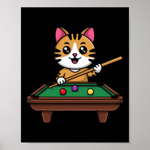 Poster Gato Inteligente Brincando Bilhares Engraçados M