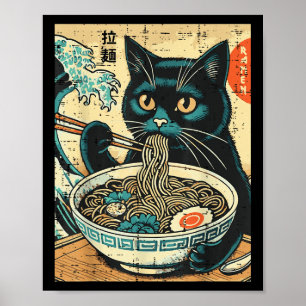 Poster Gato Japonês Ramen Excelente Wave Vintage Art Comi