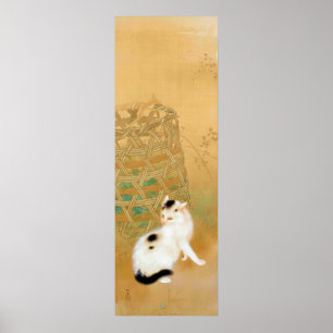 Poster Gato japonês, Takeuchi Seihō, arte japonesa