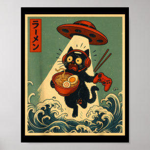Poster Gato jogador de anime japonês vintage engraçado Ra