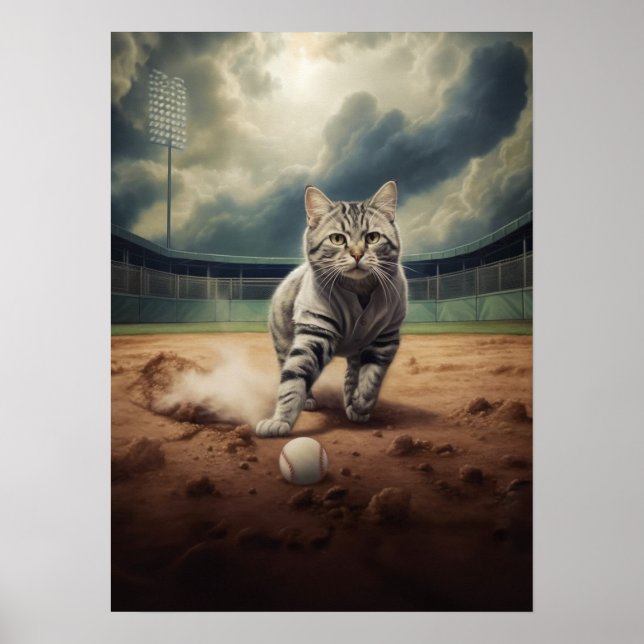 Poster Gato Jogando Baseball (Frente)