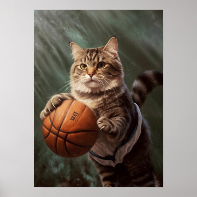 Poster Gato jogando basquete (Frente)