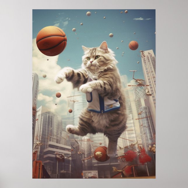 Poster Gato jogando basquete (Frente)