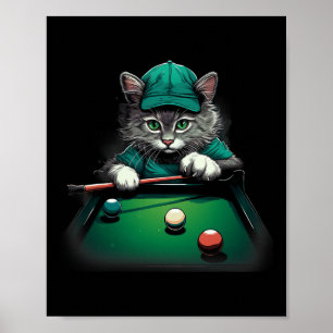 Poster Gato Jogando Piscina Bilhar Legal Gatos Engraçados