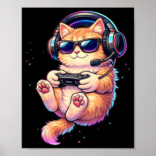 Poster Gato Jogando Video Games Gato Divertido Jogando