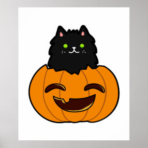 Poster Gato Kawaii Bonito Na Pumpkin